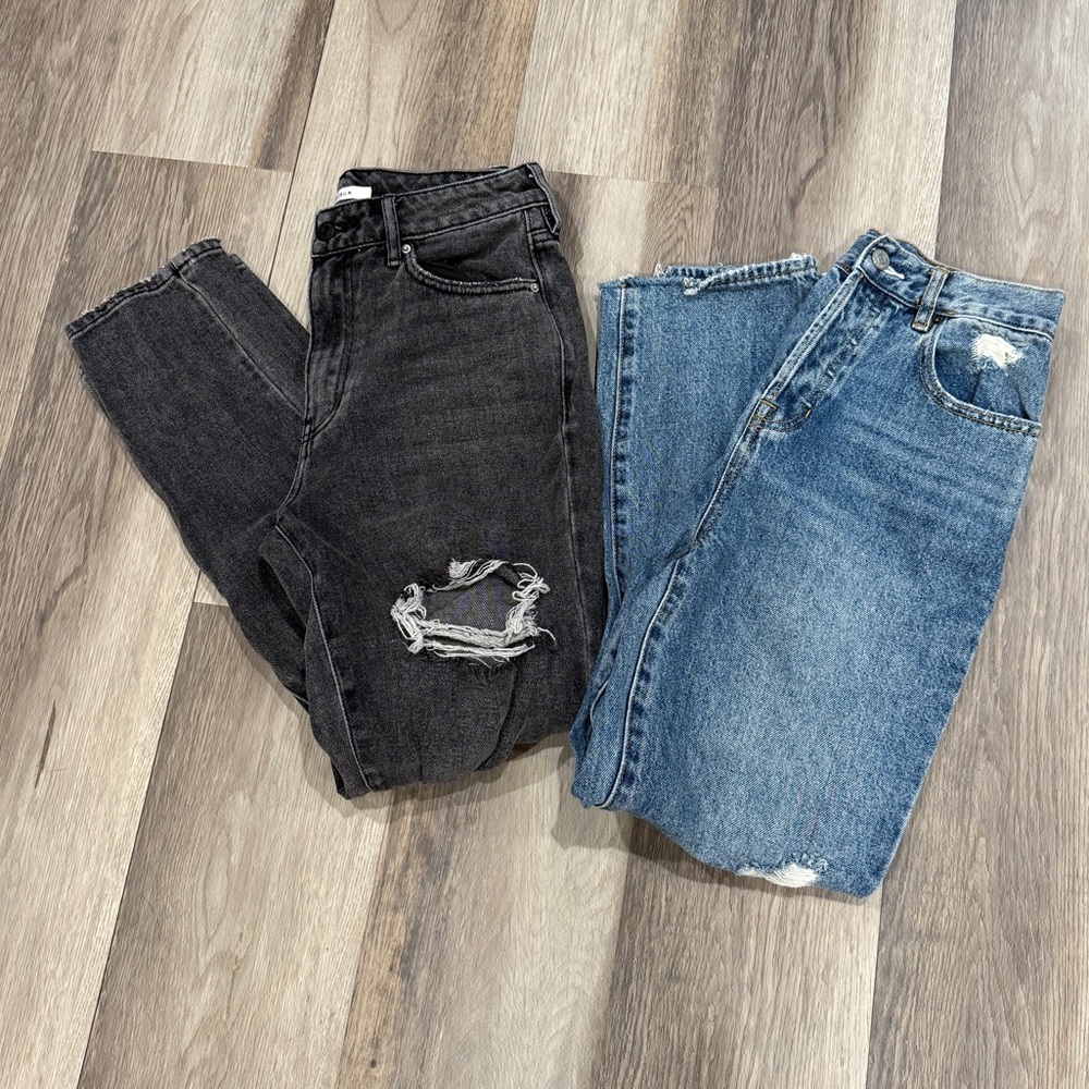 PAC SUN 2 Pairs Jeans - Size 26 - Faded Black Mom & High Rise Straight Jeans